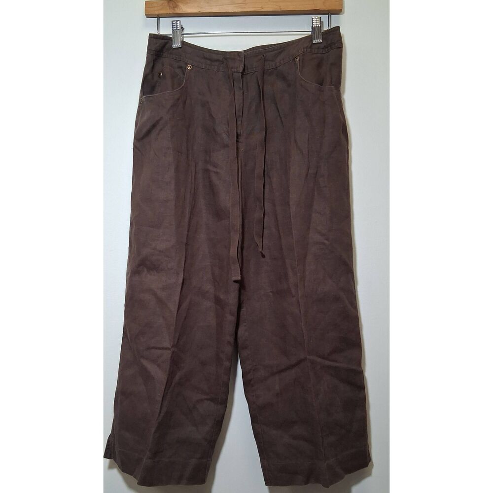 Preswick & Moore vintage y2k women size 6 capr wide leg 100% linen dark brown